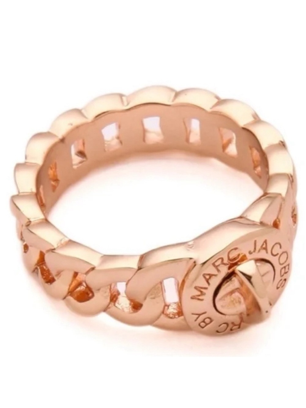 Marc by Marc Jacobs Rose Gold Tone Katie Turn Lock Chain Ring NEW SMALL/MEDIUM